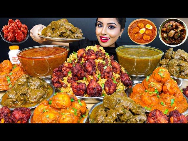 ASMR Eating Spicy Chicken Curry,Fried Rice,Chicken Lollipop,Liver Fry Big Bites ASMR Eating Mukbang