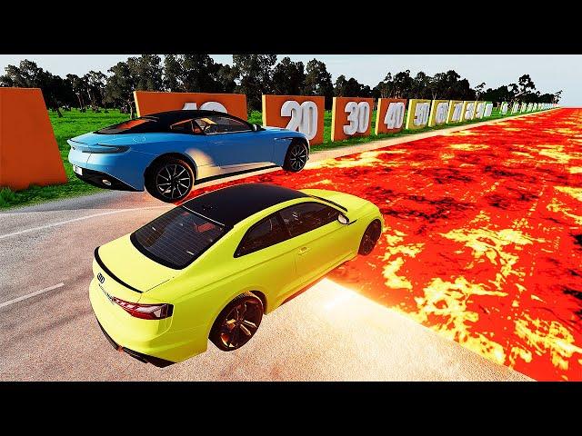 Cars VS LAVA Parkour Challange - Bmw Audi Mercedes / BeamNG Drive