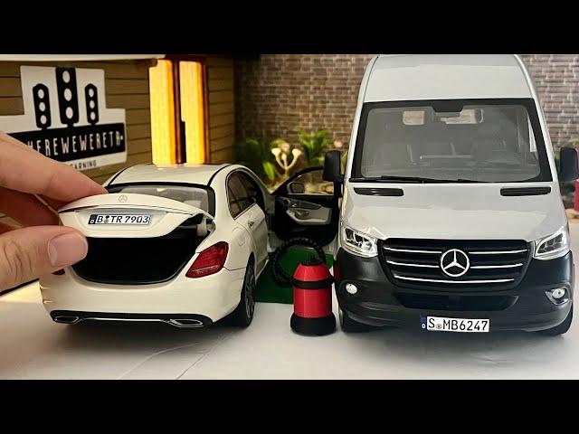 A Sedan Car Works with a Giant Panel Van | Mercedes-Benz C-Class & Sprinter 1:18 Diecast Model Cars