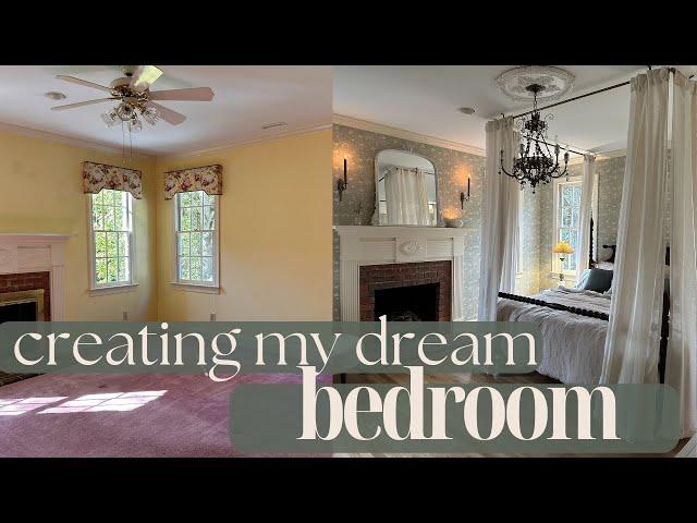 Creating my DREAM bedroom | Faux Bed Canopy & Floral Wallpaper