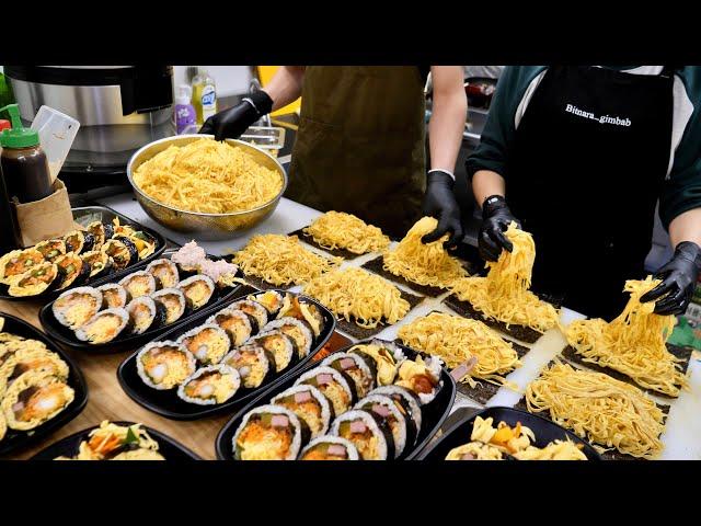 Delicious! Korean style rice roll (Kimbap, Gimbap) Korean street food