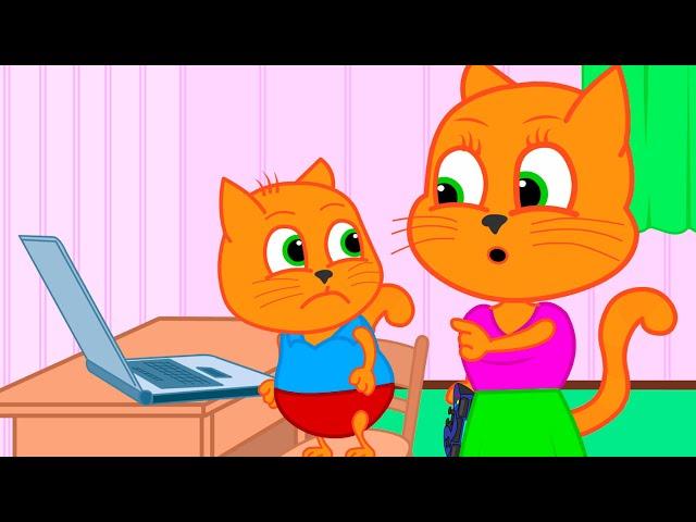 Cats Family in English - The Gamer Does Not Do Homework Cartoon for Kids