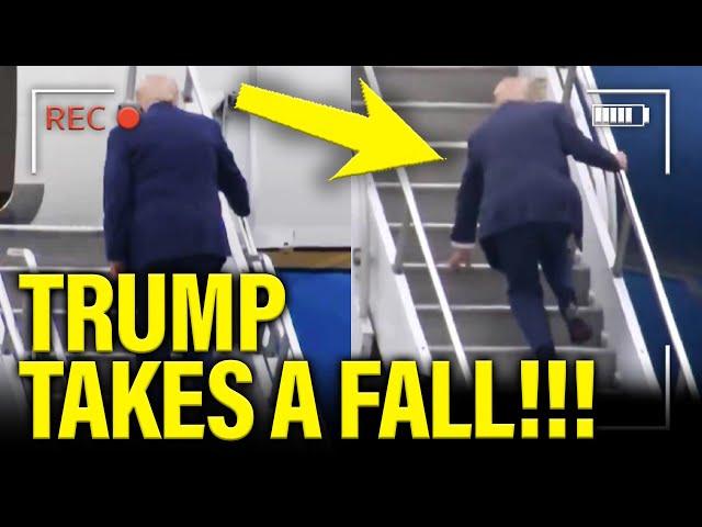 Trump FALLS ON STAIRS after DISASTER PRESSER