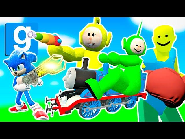 Giant Teletubby Rides Thomas The Train In Garry's Mod!