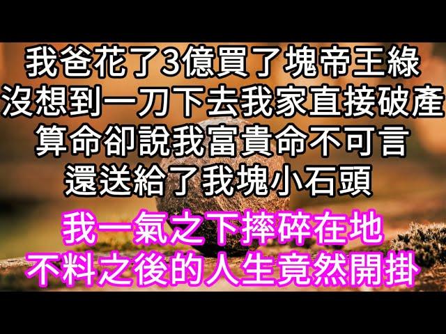 我爸花3億買了塊帝王綠沒想到一刀下去我家直接破產！算命卻說我富貴命不可言還送給了我塊小石頭 我一氣之下摔碎在地不料之後的人生竟然開掛 #心書時光 #為人處事 #生活經驗 #情感故事 #唯美频道 #爽文