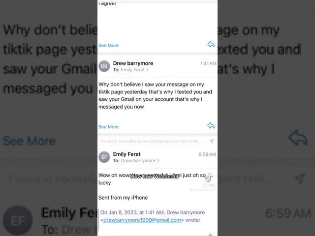 Emily Jeanne Feret on TikTok - got emailed by a person pretending to be Drew Barrymore