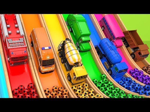 Learn Colors with 7 Street Vehicles and Surprise Soccer Ball Flying Toy Cars Pretend Play for kids