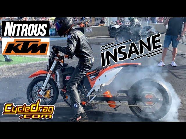 RIDICULOUSLY FAST NITROUS KTM 450 DRAG BIKE CALLS OUT SPORTBIKES!