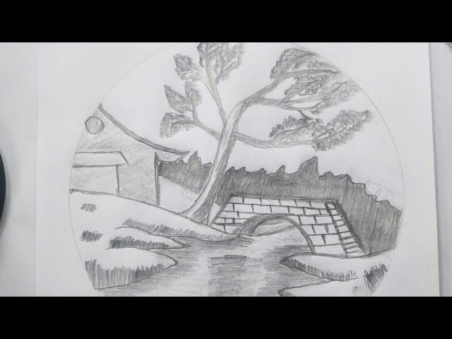 How to draw a scenery in circle easily | Pencil art easy ||common art Drawing .