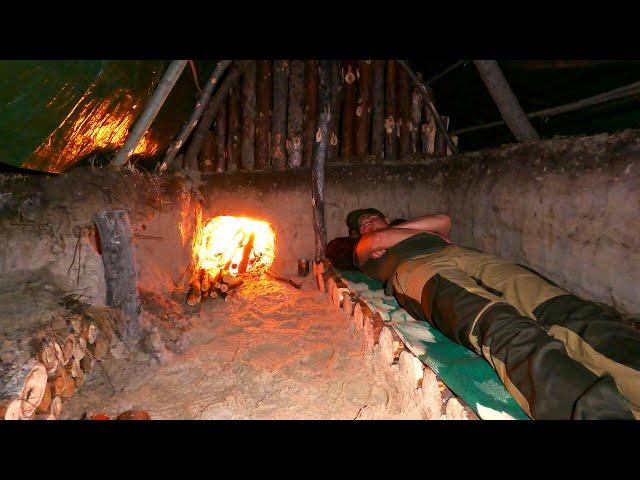 Building a Warm Shelter for Wilderness Survival, Fireplace in a Dugout, Cooking on Fire