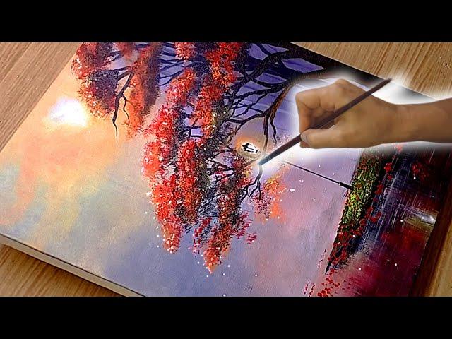 Idea to Paint a Charming Landscape with Fog/ Acrylic Painting Step by Step for Begnners