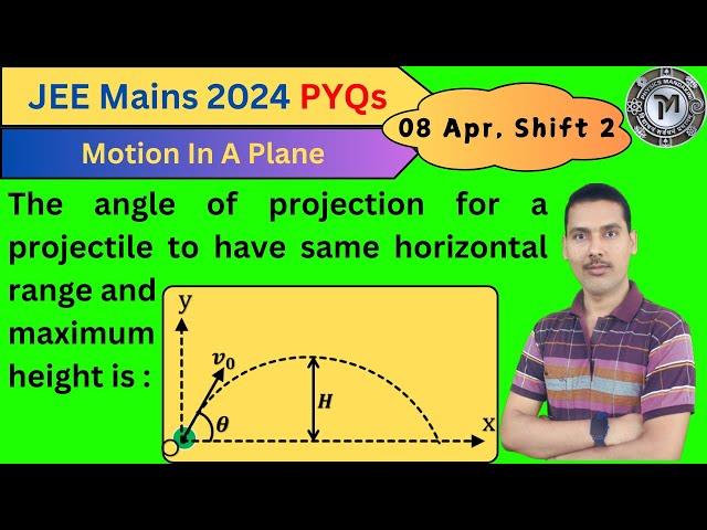 The angle of projection for a projectile to have same horizontal range and maximum height is... JEE