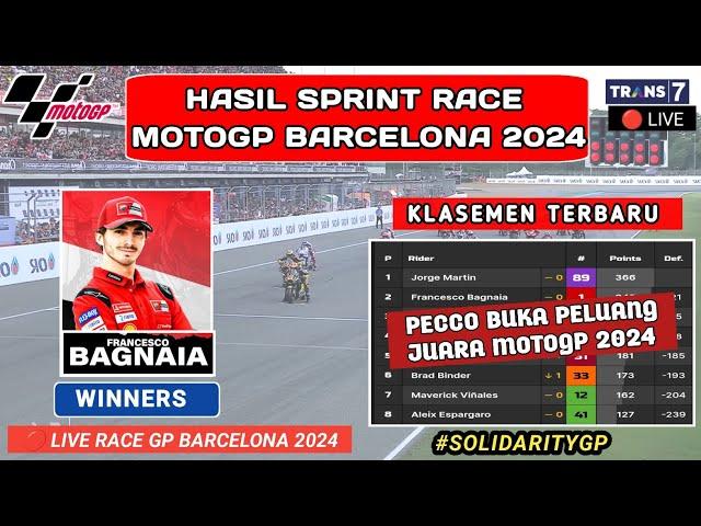 Hasil MotoGP Hari ini - Hasil Sprint Race Gp Barcelona 2024 - klasemen Motogp 2024 - Jadwal Motogp