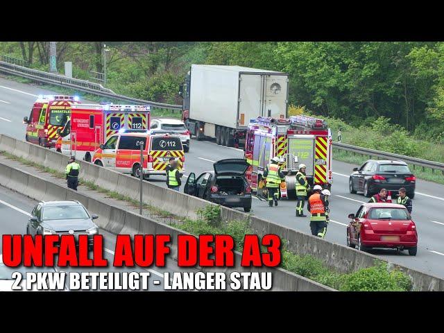 [AUFFAHRUNFALL AUF DER A3!] - 2 PKW beteiligt | Langer Stau | Feuerwehr Leverkusen im Einsatz -