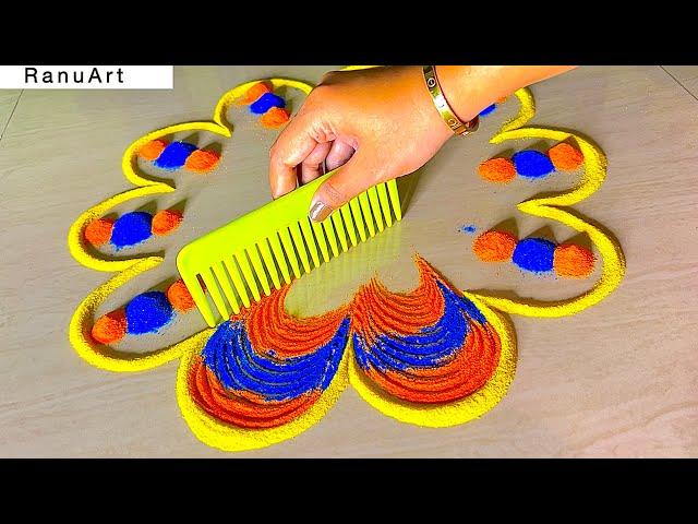 easy peacock rangoli designs for diwali  beautiful rangoli designs for diwali  Ranu Art