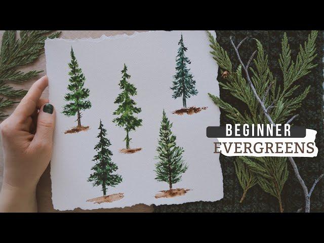 FIVE EASY WATERCOLOR EVERGREEN TREES/ WATERCOLOR TUTORIAL FOR BEGINNERS