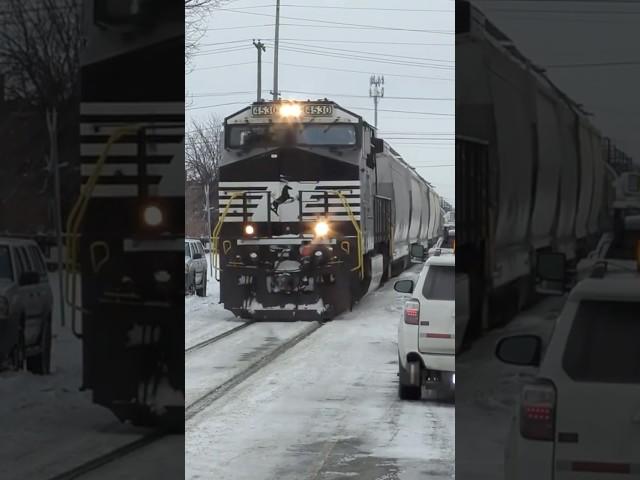 Street running trains on icy roads.