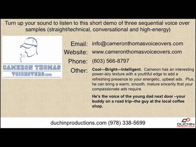 Cameron Thomas voice over demo for Duchin Productions, Inc.