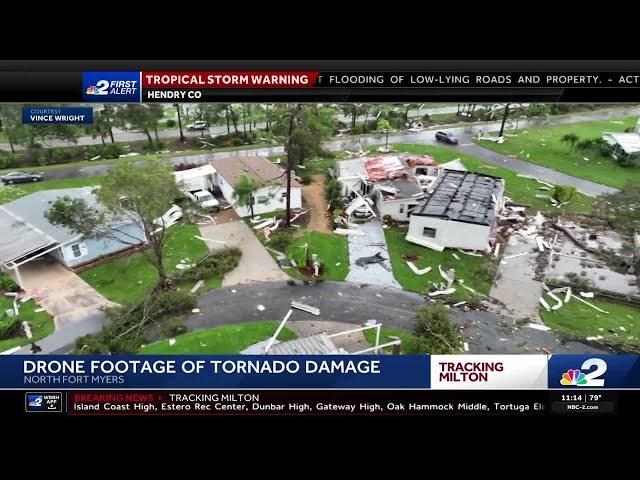 Aerial video shows widespread tornado damage in North Fort Myers