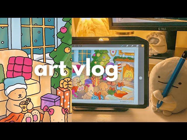 art vlog  cozy & relaxing digital coloring session, bobbie goods | with fire crackling sounds 