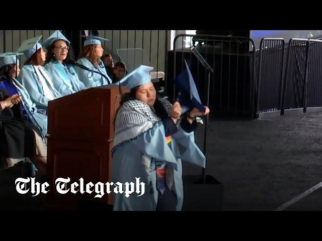 Columbia University student rips up degree in pro-Palestine protest during graduation