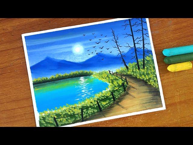 Easy Oil Pastel Nature Landscape Painting for beginners | Oil Pastel Drawing