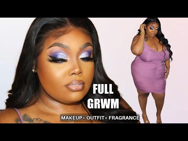 FULL GRWM | MAKEUP + FRAGRANCE + OUTFIT  | PURPLE GLITTER CUTCREASE| mscreativediva