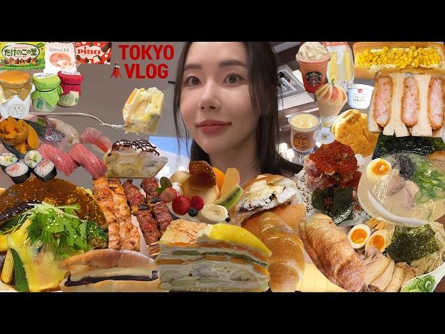 Tokyo Vlog) 1hour of Japan mukbang drama (Tonkatsu, Tsukemen, Ramen, Sushi, Yakiniku, Pudding)