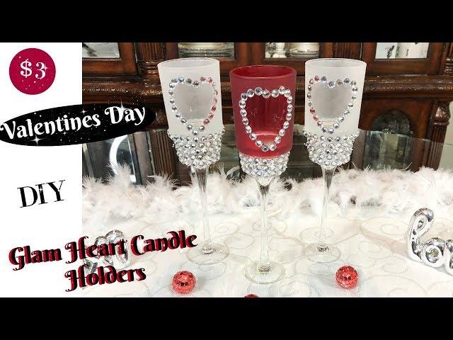 DIY DOLLAR TREE VALENTINES DECOR | DOLLAR TREE DIY GLAM CANDLE HOLDERS 2019