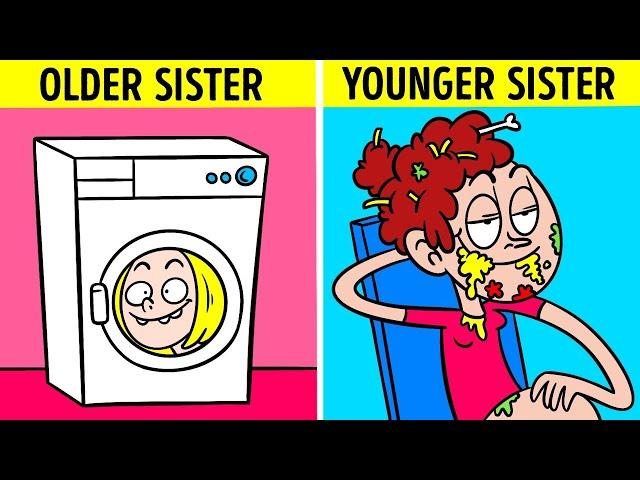 NICE SISTER VS WEIRD SISTER AND THEIR FRIENDS || Crazy Relatable Moments by 123Go! Animated