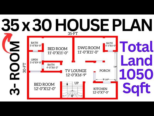 HOUSE PLAN 35x30 DESIGN . 1050 SQUARE FT . हाउस प्लान 35x30 डिज़ाइन . LAYOUT PLAN