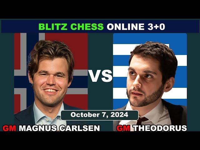 Magnus Carlsen vs Nikolas Theodorus | Blitz Chess 3+0 | ChessCom | October 7, 2024