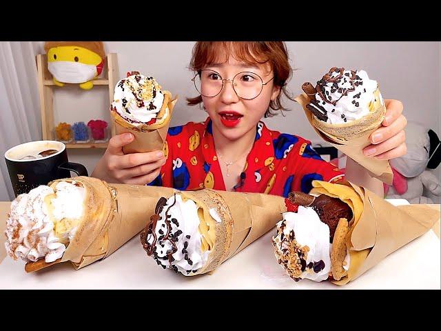 Nutella whipped cream crepe Oreo cheesecake brownie rotus crepe Eating Show. Dessert Mukbang