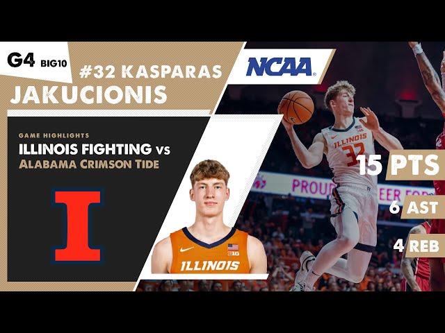 GAME HIGHLIGHTS KASPARAS JAKUCIONIS Illinois vs Alabama Crimson Tide. G4 BIG10 Tournament NCAA