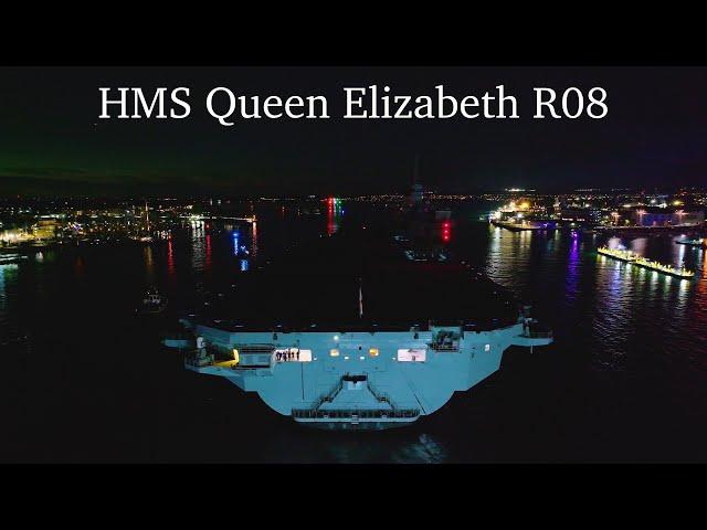 HMS Queen Elizabeth R08 - Entering Portsmouth Harbour at Night - 13/09/2024