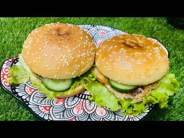 Homemade chicken patty burger | soft and juicy patty burger at home by farihas kitchen #viralvideo