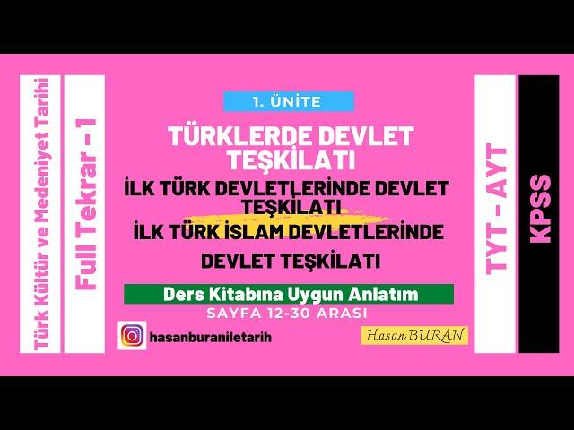 11. ve 12. Sınıf Türk Kültür ve Medeniyet Tarihi 1. Ünite Türklerde Devlet Teşkilatı Full Tekrar -1