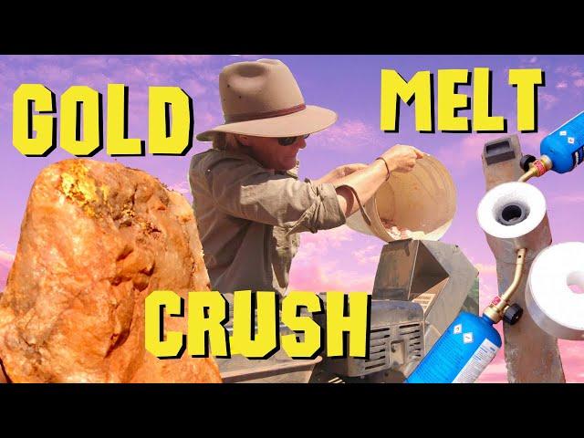 Crush and Melt of a big Gold Specimen using a Rock Crusher and a Gold Furnace