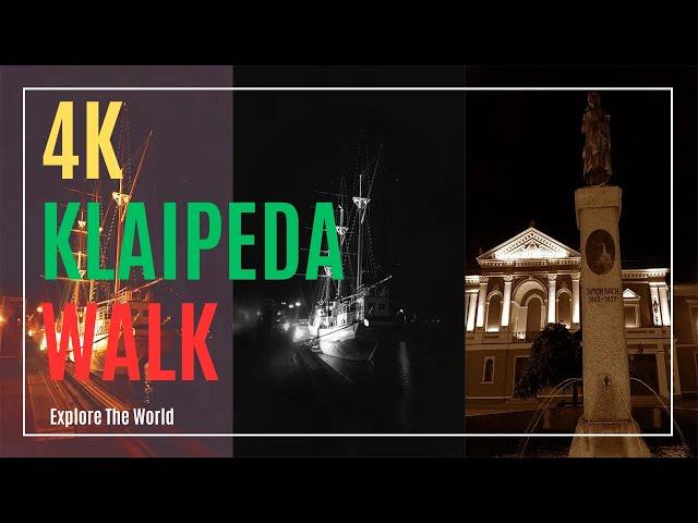 【4K】 Lithuania Klaipeda Walk - Old Town Streets at Night with City Sounds and Captions