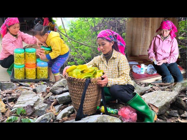 Mom earns money from picking star fruit, storing it in jars to sell, and buying more painkillers.