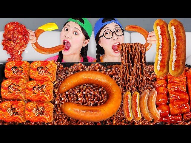 MUKBANG 직접 만든 불닭쌈 양념치킨 소세지 먹방 Fire Noodle Fried Chicken Sausage Eating DONA 도나