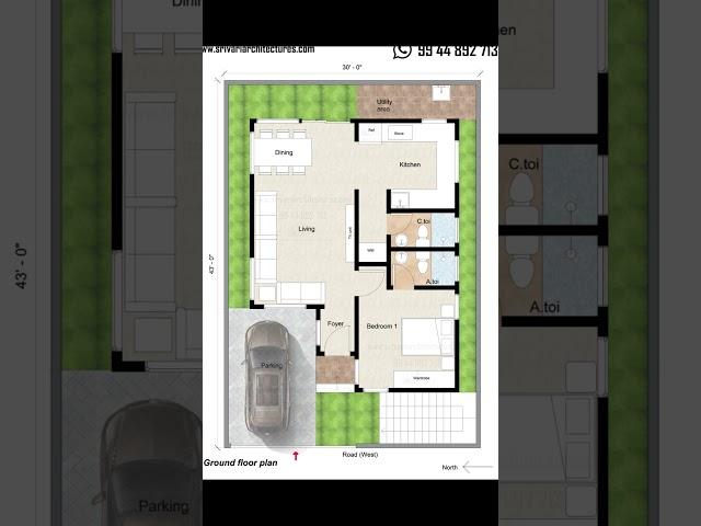 30' x 43' West facing floor plan