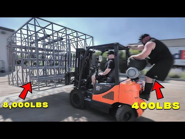 400LBS MAN VS. 20,000LBS FORKLIFT | STRONGEST MAN ON EARTH MOVE IN