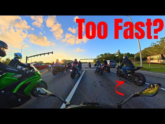 Sport Bikes High Speed On Group Ride Full Throttle