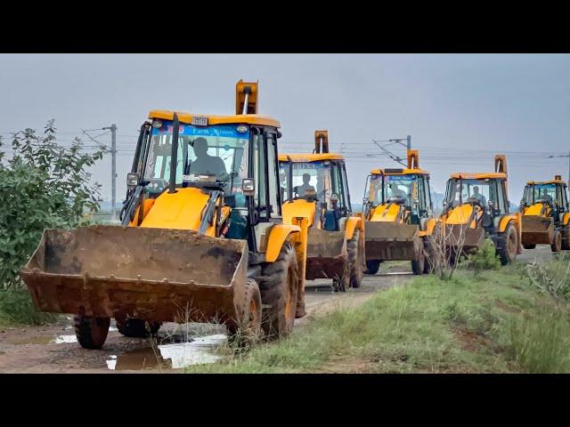 5 JCB 3DX machines go together to plug broken pond in my village | Jcb vs jcb