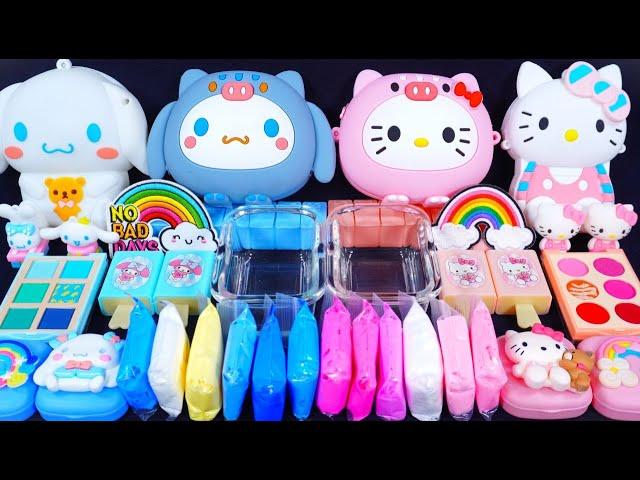 "Blue Cinamoroll VS Pink Kitty" Slime. Mixing Makeup into clear slime! ASMR #satisfying #슬라임 (578)