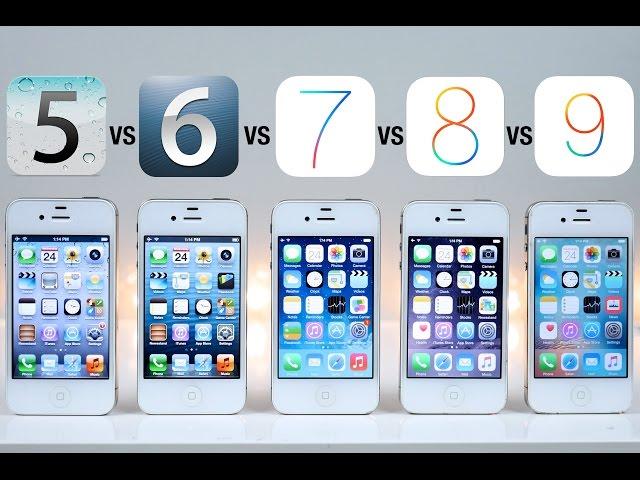 iOS 5 vs iOS 6 vs iOS 7 vs iOS 8 vs iOS 9 on iPhone 4S Speed Test