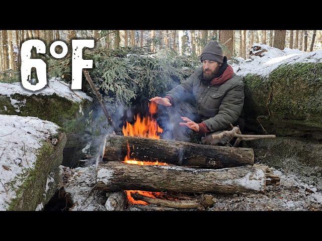 Deep Woods SOLO Winter Camping in a Primitive Shelter