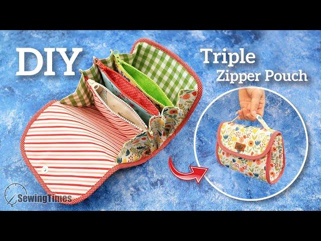 DIY TRIPLE ZIPPER POUCH BAG  Step by Step Tutorial for Travel Organizer Bag