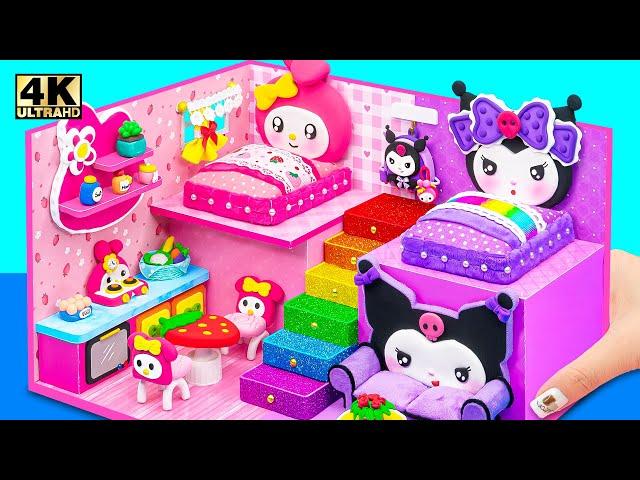 Build Cute My Melody House with Two Bedroom, Purple Room for Kuromi - DIY Miniature Cardboard House